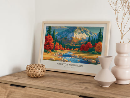 Wasatch Mountain Landscape Matte Border Poster | Midway, Utah Vacation Wall Art — 12x18 in