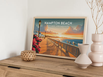 Hampton Beach Landscape Poster | State Park, New Hampshire Beach House Decor Wall Art — 12x18 in