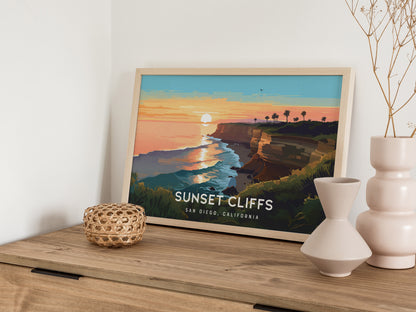 Sunset Cliffs, San Diego, California Landscape Poster | Coastal Beach Decor Wall Art — 12x18 in