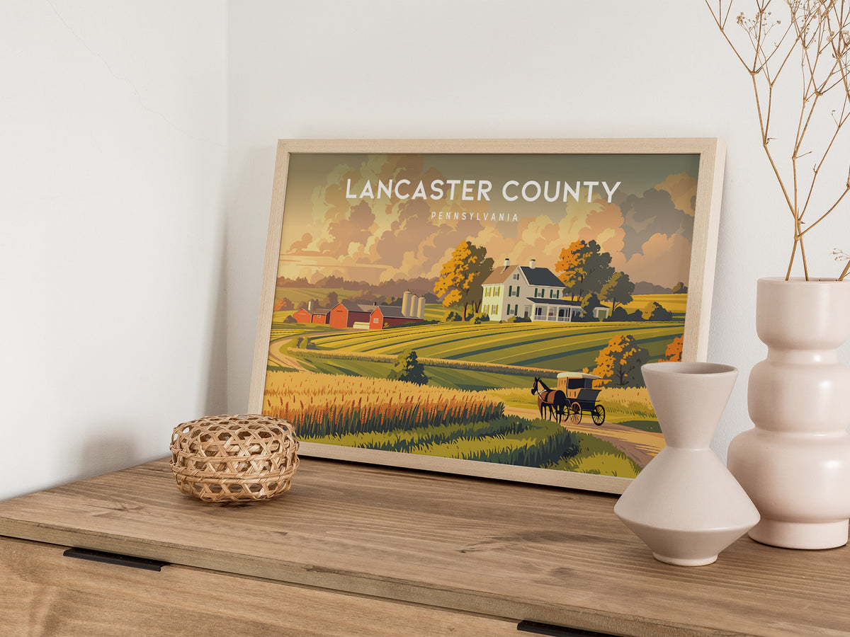 Lancaster County Landscape Poster | Pennsylvania Amish Country Framed or Unframed Wall Art — 12x18 in