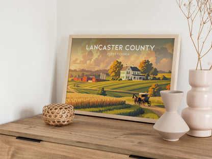Lancaster County Landscape Poster | Pennsylvania Amish Country Framed or Unframed Wall Art — 12x18 in