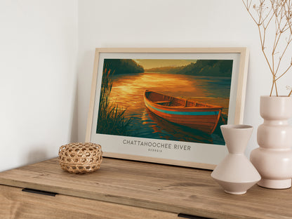 Chattahoochee River Landscape Matte Border Poster | Georgia Destination Print Travel Wall Art — 12x18 in