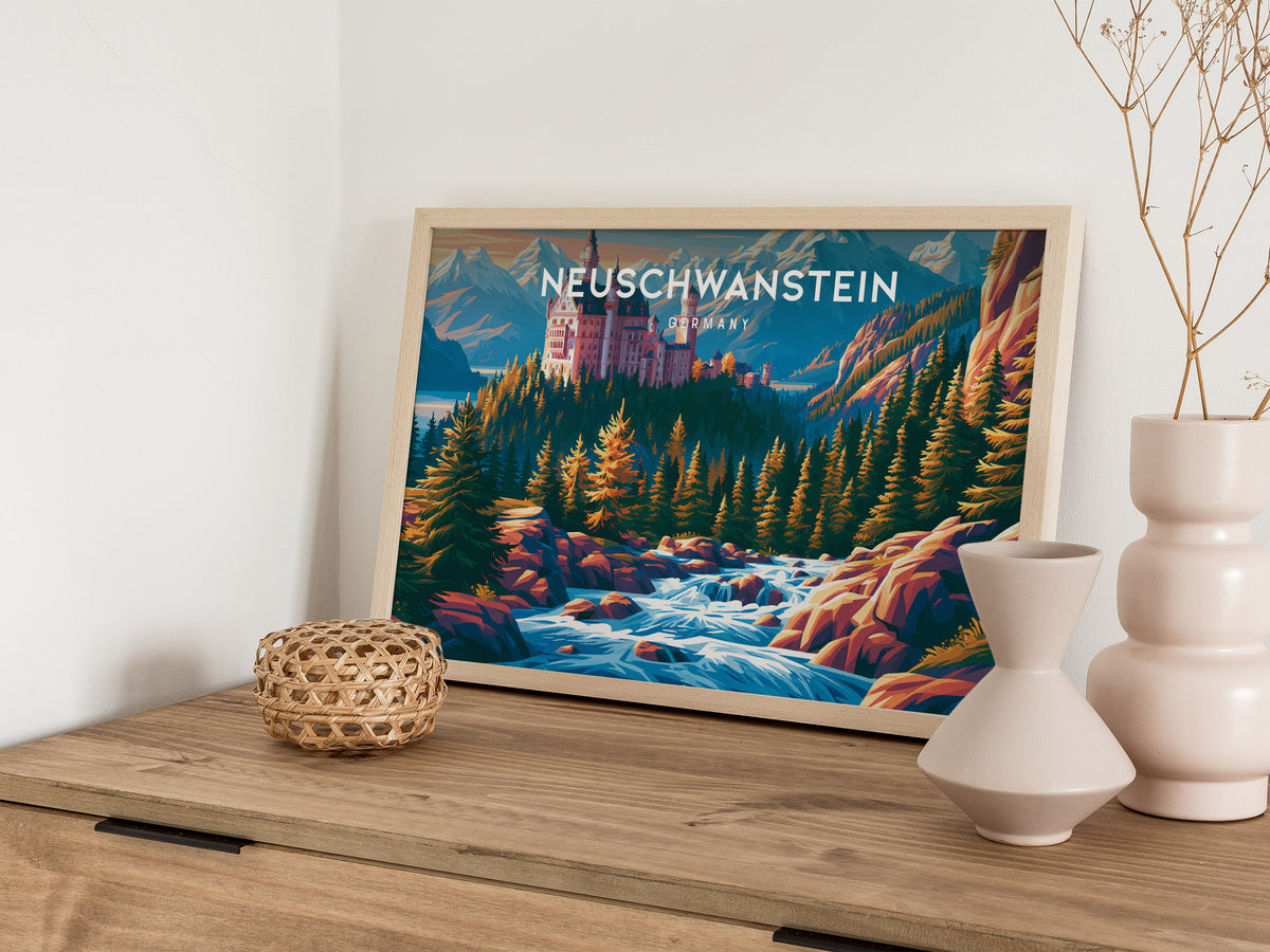 Neuschwanstein, Germany Landscape Poster | Alpine Castle Vacation Wall Art — 12x18 in