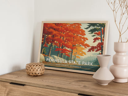 Peninsula State Park Landscape Poster | Door County, Wisconsin Bluffs & Shoreline Framed or Unframed — 12x18 in