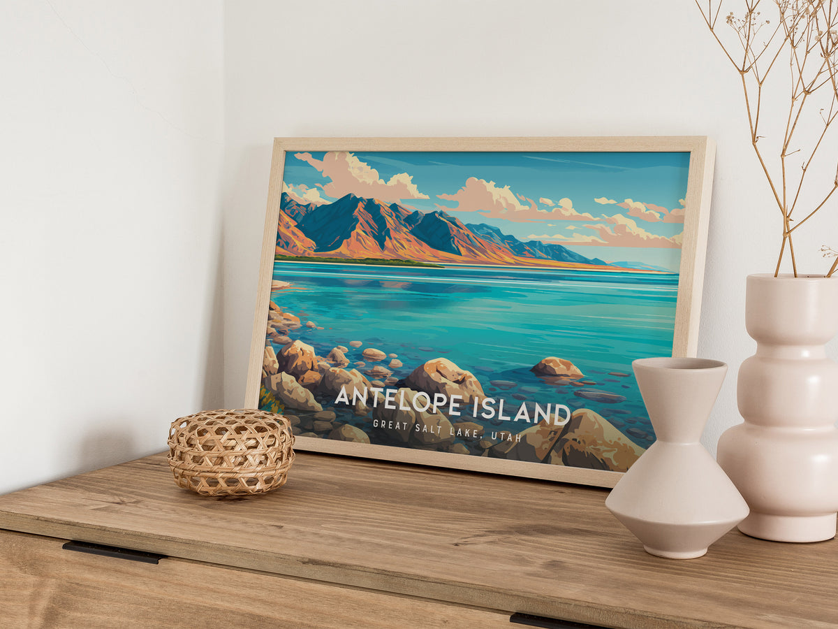 Antelope Island Landscape Poster | Great Salt Lake, Utah Vacation Wall Art — 12x18 in