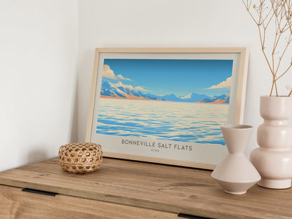 Bonneville Salt Flats Landscape Matte Border Poster | Utah Travel Gift Framed or Unframed — 12x18 in