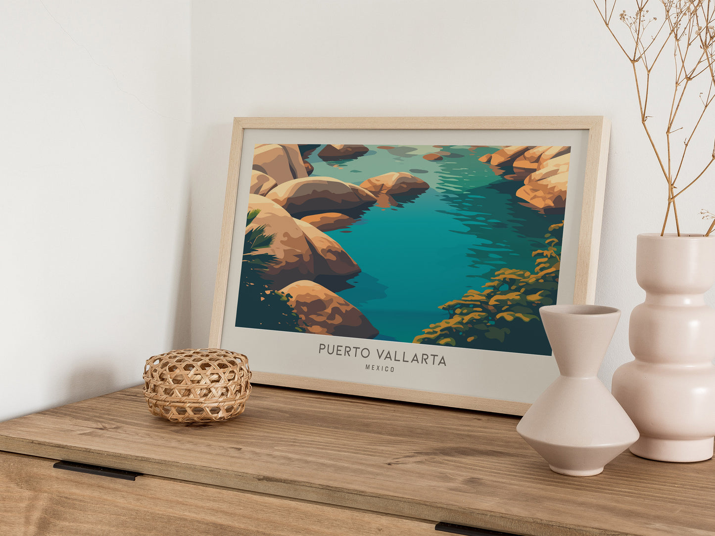 Puerto Vallarta Landscape Matte Border Poster | Travel Wall Art — 12x18 in
