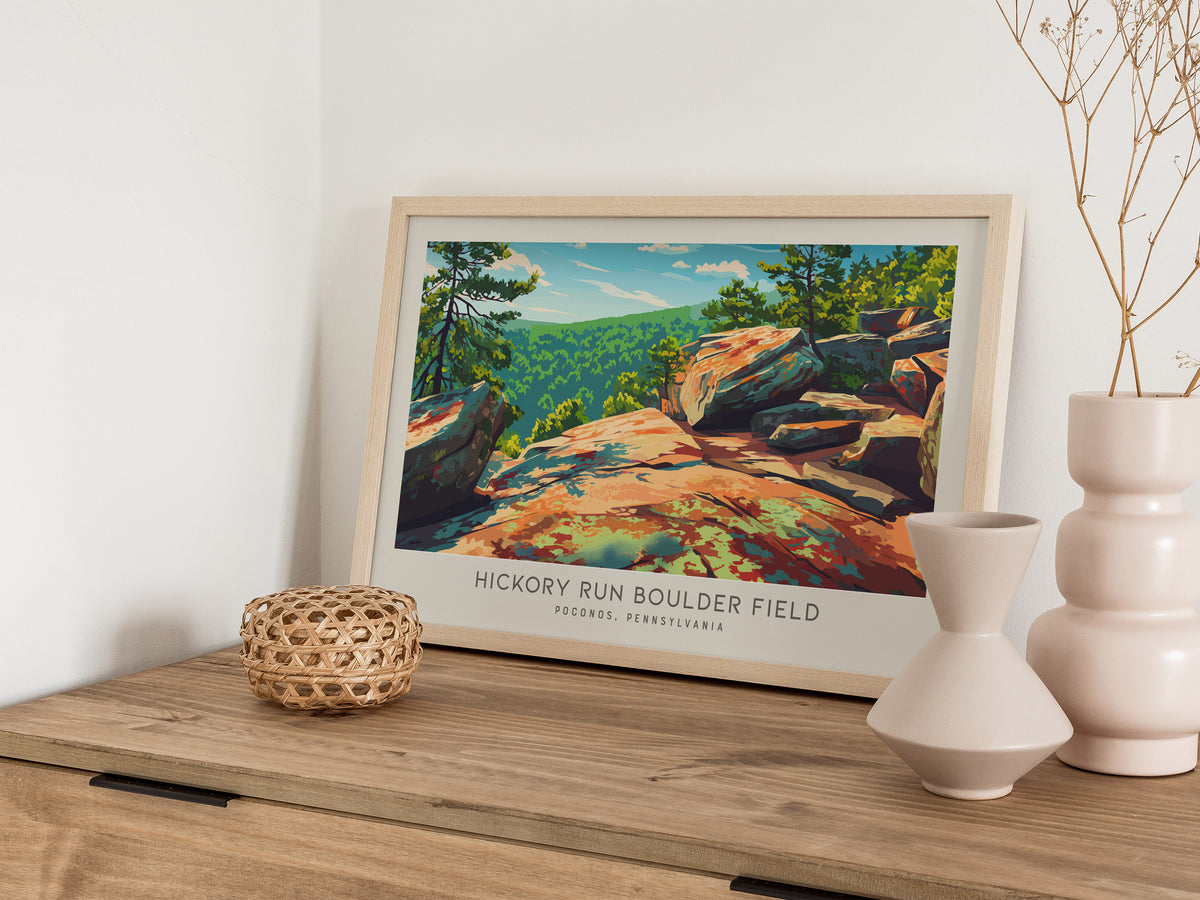 Hickory Run Boulder Field Landscape Matte Border Poster | Poconos, Pennsylvania Vacation Wall Art — 12x18 in