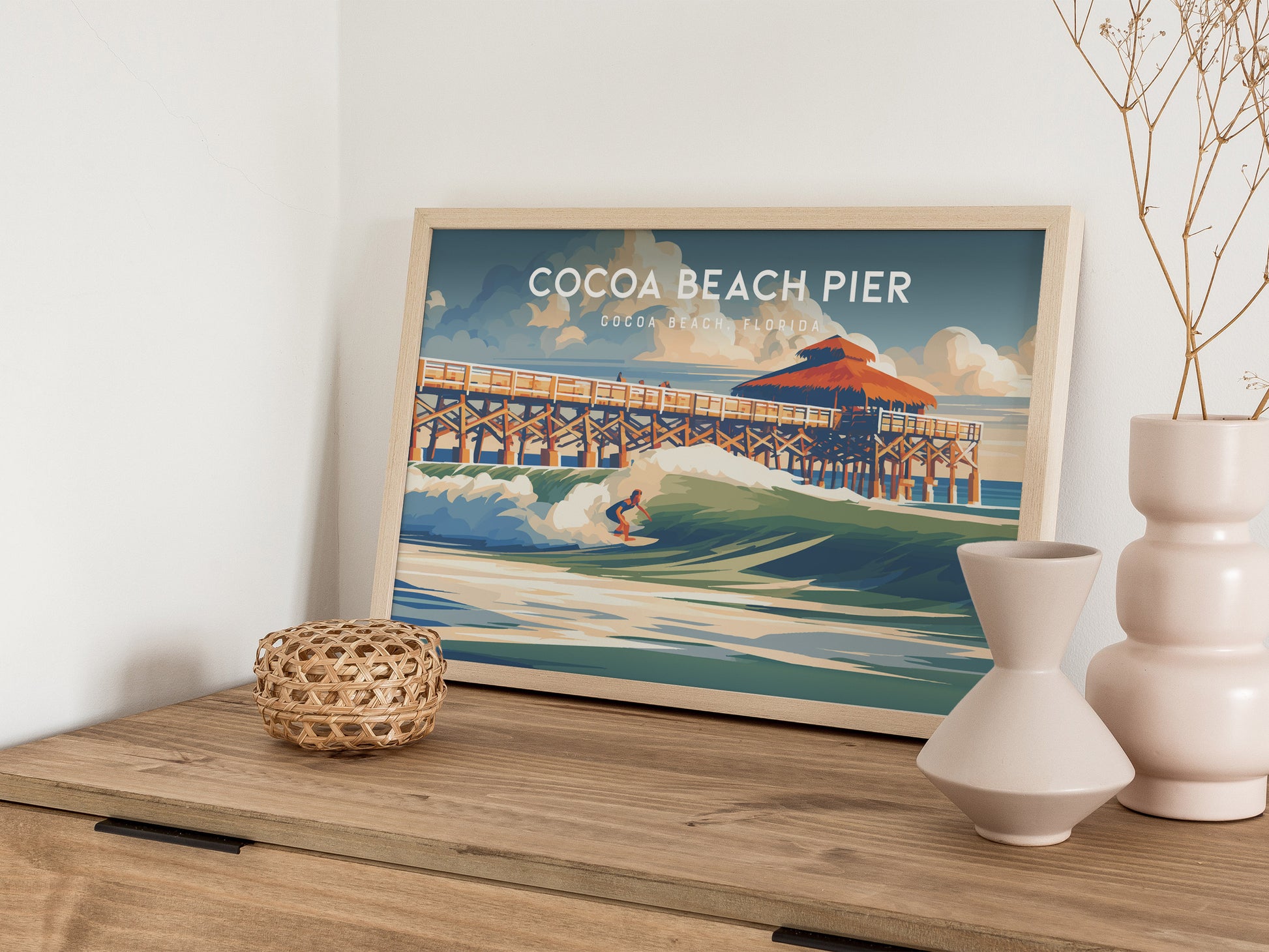 Cocoa Beach Pier Landscape Poster | Cocoa Beach, Florida Travel Wall Art — 12x18 in