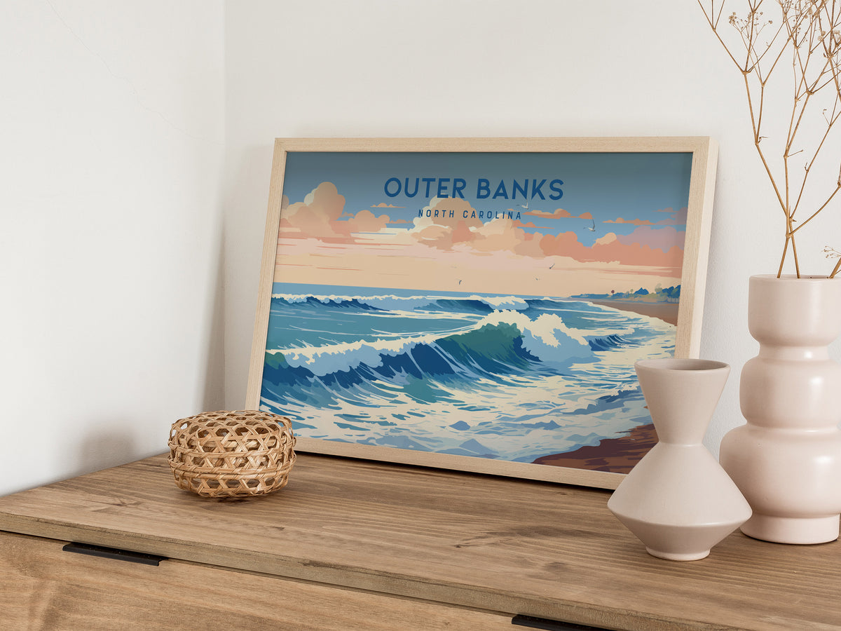 Outer Banks, North Carolina Landscape Poster | Coastal Beach Decor Wall Art — 12x18 in