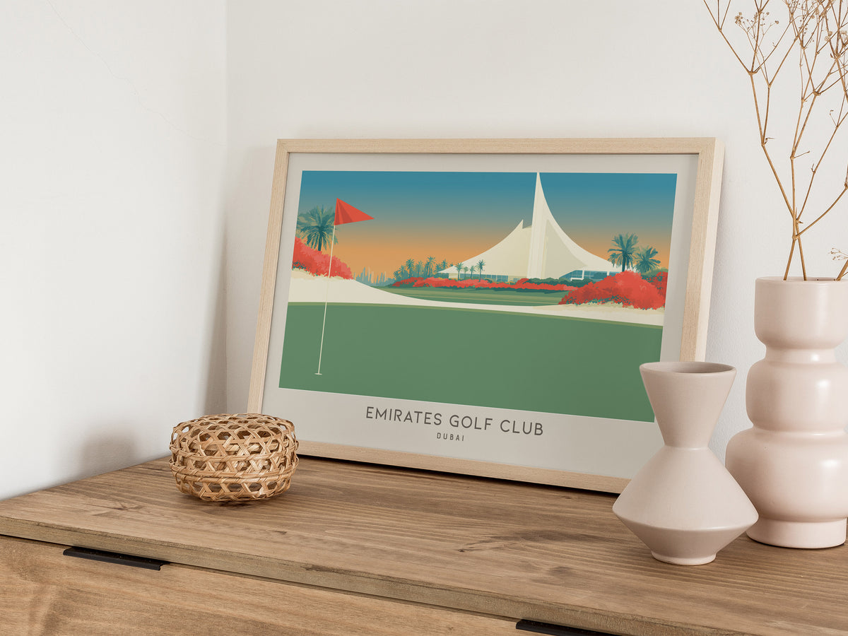 Emirates Golf Club Landscape Matte Border Poster | Dubai Golf Wall Art & Framed or Unframed — 12x18 in