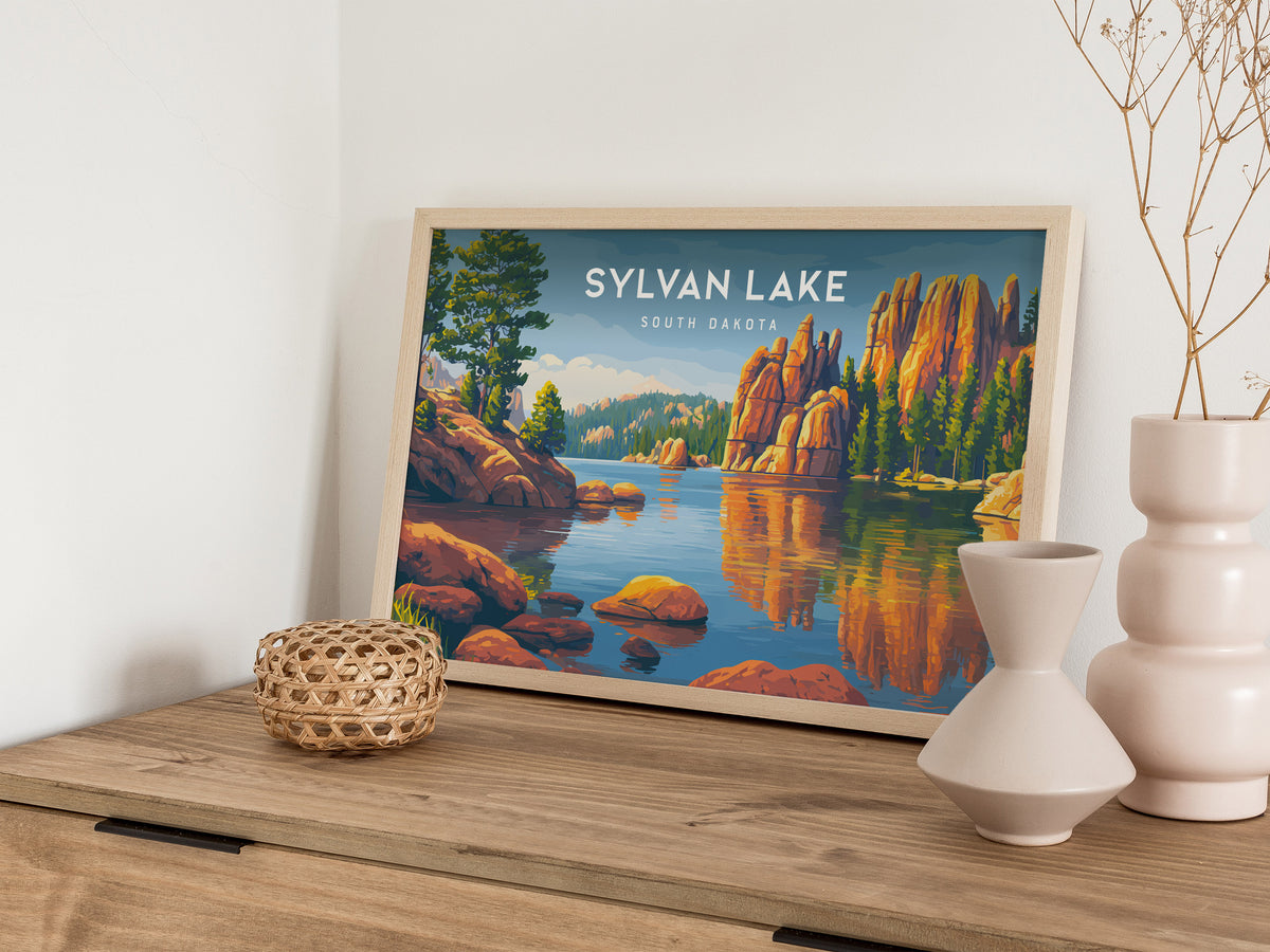 Sylvan Lake Landscape, South Dakota Poster | Custer State Park Vacation Wall Art — 12x18 in