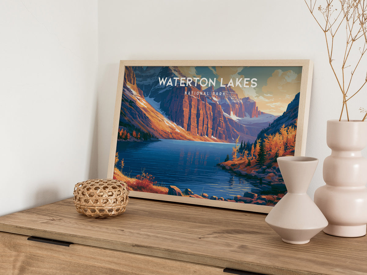 Waterton Lakes Landscape Poster | National Park Vacation Wall Art — 12x18 in