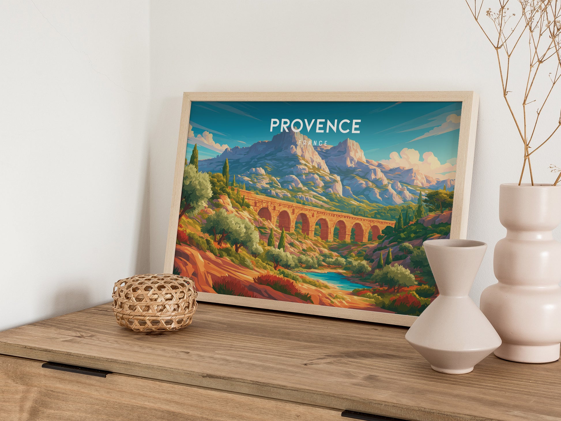 Provence, France Landscape Poster | Rolling Countryside Destination Print Wall Art — 12x18 in