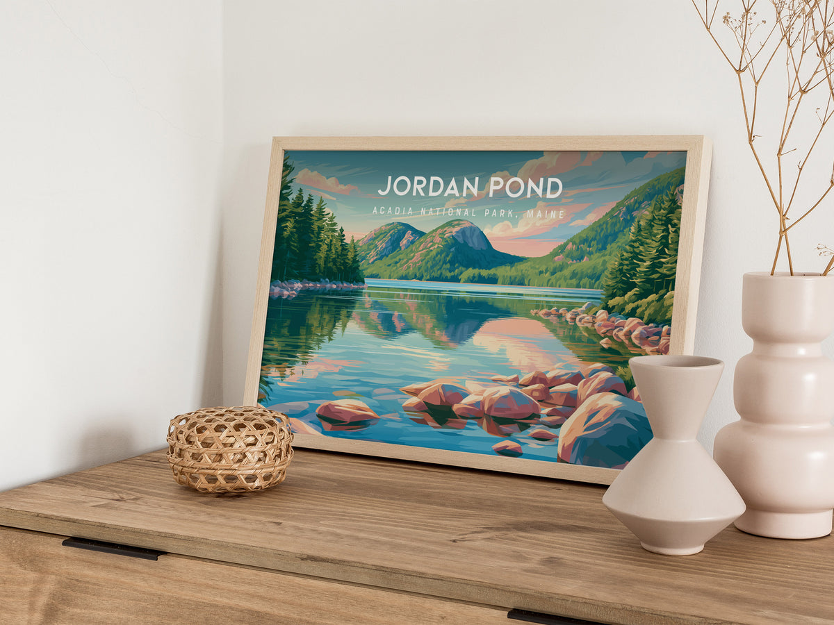 Jordan Pond Landscape Poster | Acadia National Park, Maine Travel Wall Art — 12x18 in
