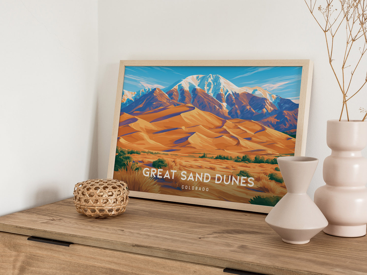 Great Sand Dunes, Colorado Landscape Poster | Sweeping Sands Destination Print Wall Art — 12x18 in
