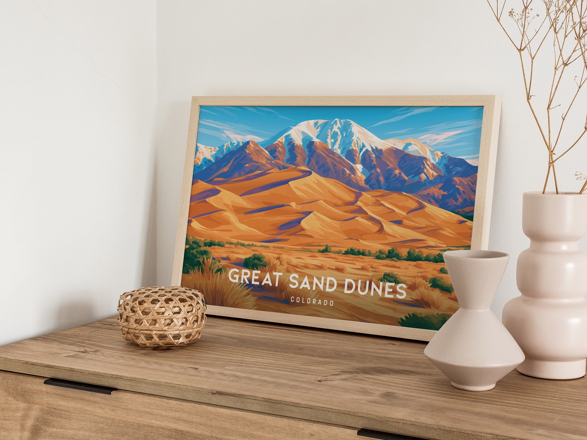 Great Sand Dunes, Colorado Landscape Poster | Sweeping Sands Destination Print Wall Art — 12x18 in