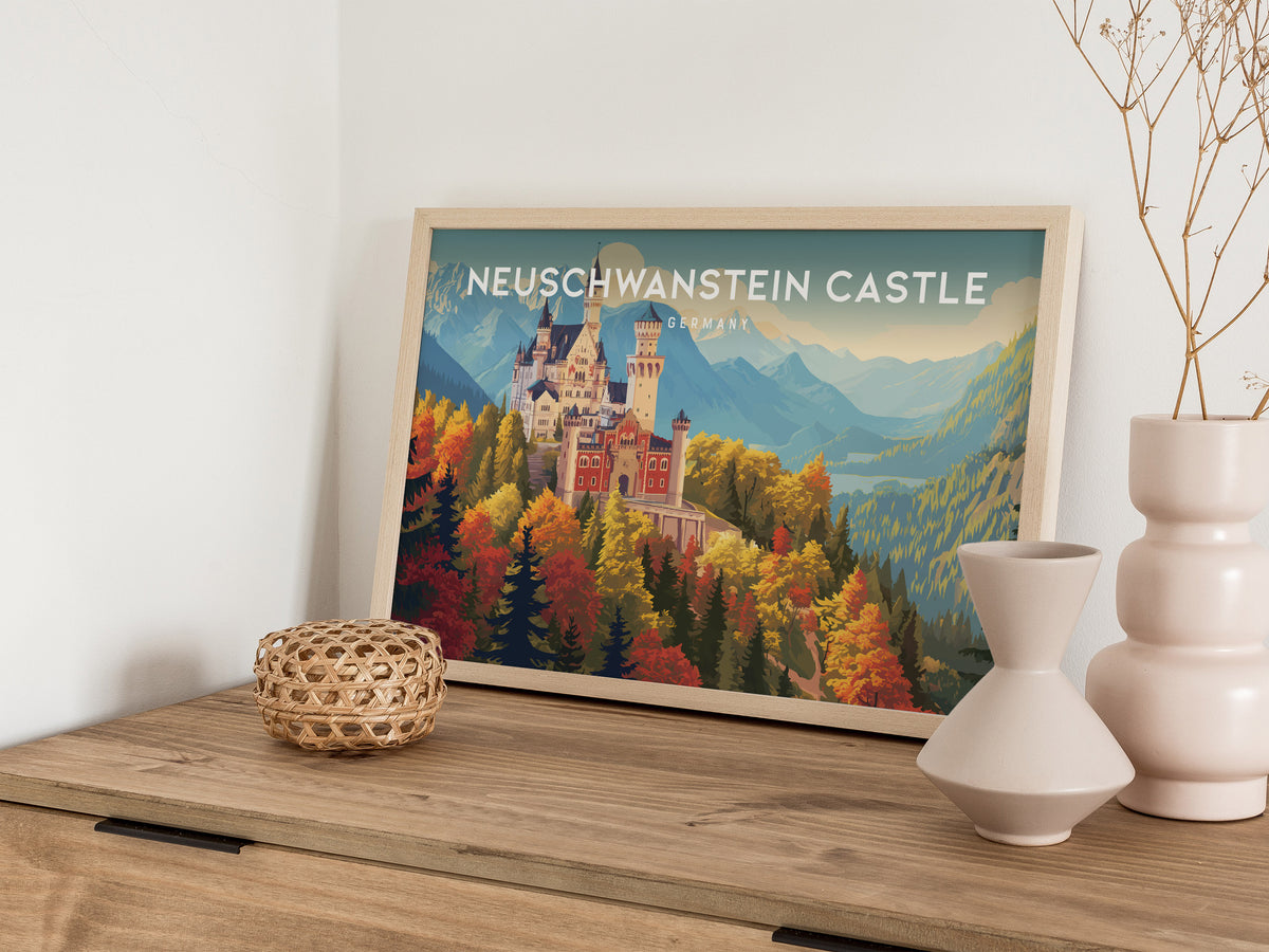 Neuschwanstein Castle Landscape Poster | Germany Travel Gift Alpine Wall Art — 12x18 in