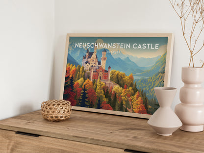 Neuschwanstein Castle Landscape Poster | Germany Travel Gift Alpine Wall Art — 12x18 in