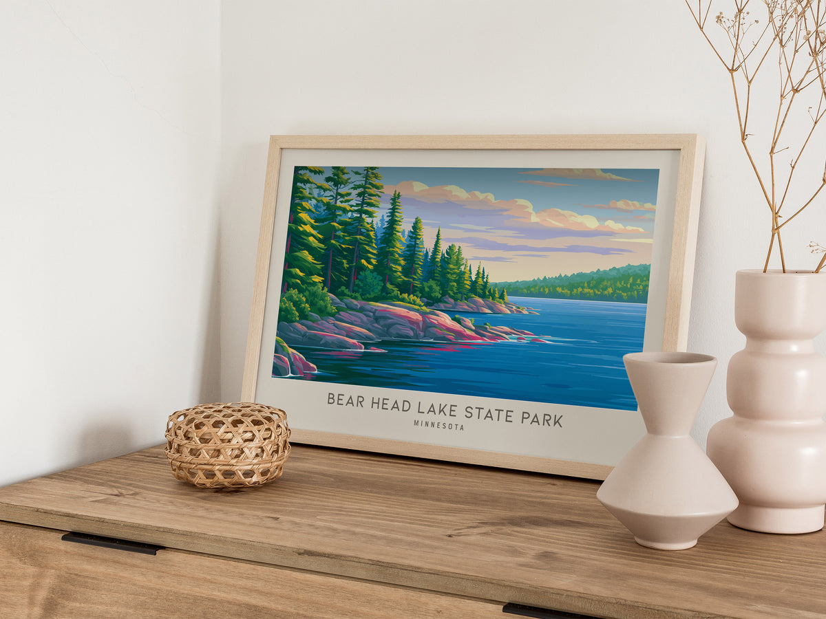 Bear Head Lake State Park Landscape Matte Border Poster | Minnesota Vacation Wall Art — 12x18 in