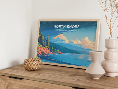 North Shore, Lake Superior, Minnesota Landscape Poster | Lake, Superior, Minnesota | Destination Print & Coastal Beach Decor