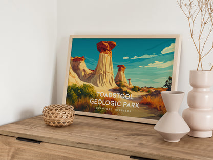 Toadstool Geologic Park Landscape Poster | Crawford, Nebraska Vacation Wall Art — 12x18 in