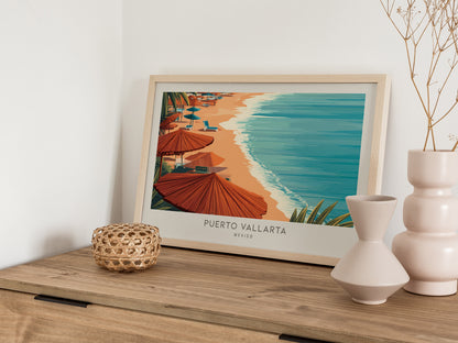 Puerto Vallarta Landscape Matte Border Poster | Mexico Destination Print Travel Wall Art — 12x18 in