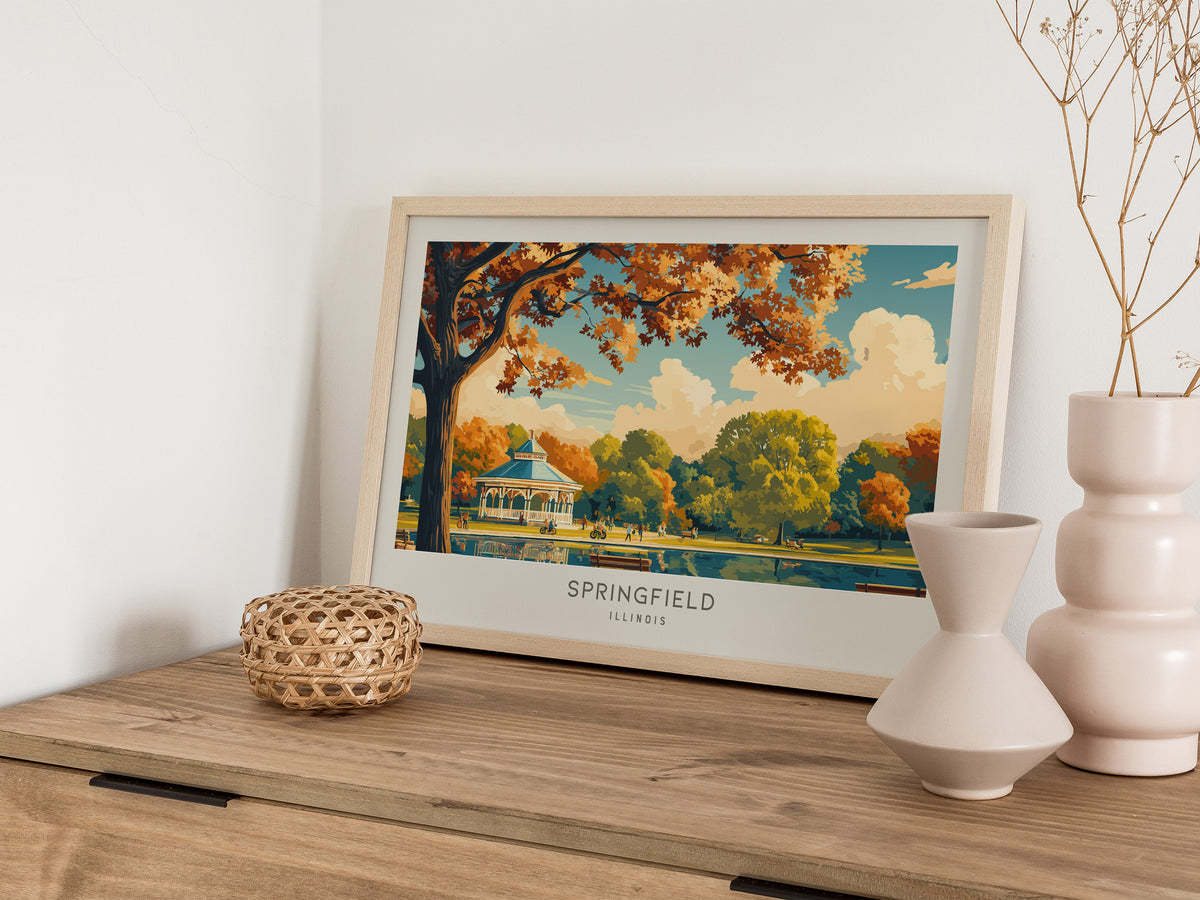 Springfield Landscape Matte Border Poster | Illinois Destination Print & Vacation Wall Art — 12x18 in