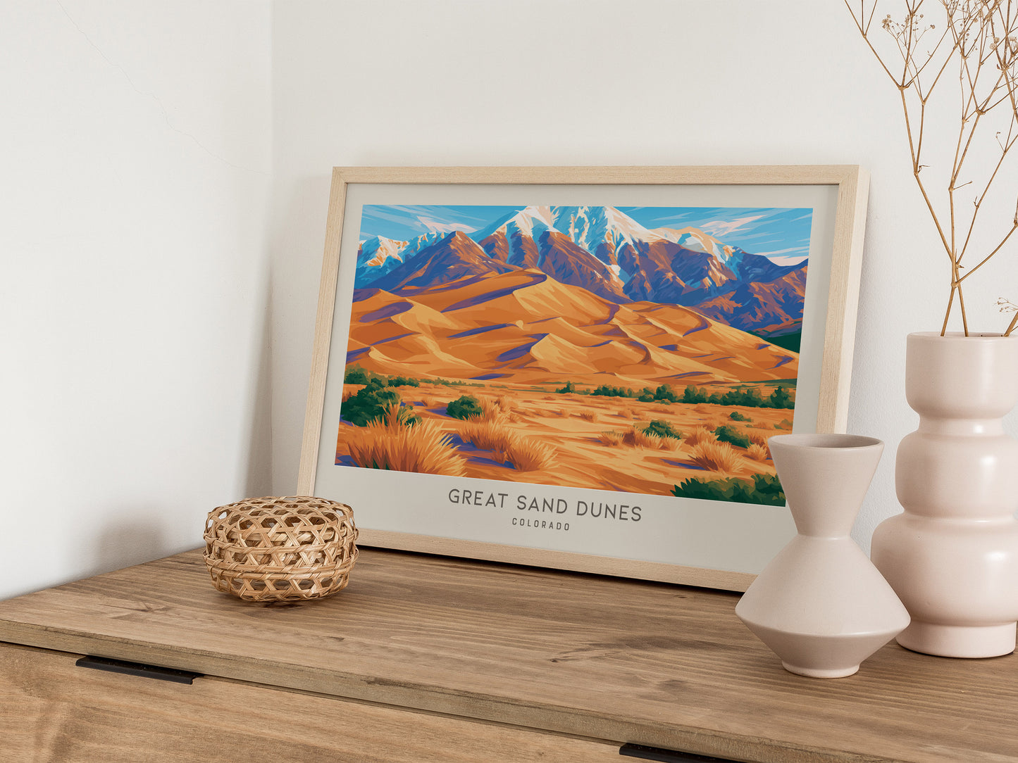 Great Sand Dunes Landscape Matte Border Poster | Colorado Travel Wall Art — 12x18 in