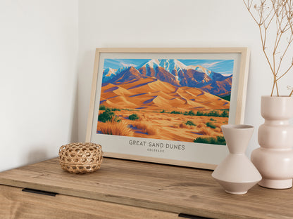 Great Sand Dunes Landscape Matte Border Poster | Colorado Travel Wall Art — 12x18 in
