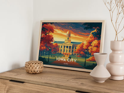 Iowa City, Iowa Landscape Poster | Midwest College Town Vacation Wall Art — 12x18 in