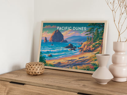 Pacific Dunes, Oregon Landscape Poster | Windswept Dunes Travel Wall Art — 12x18 in