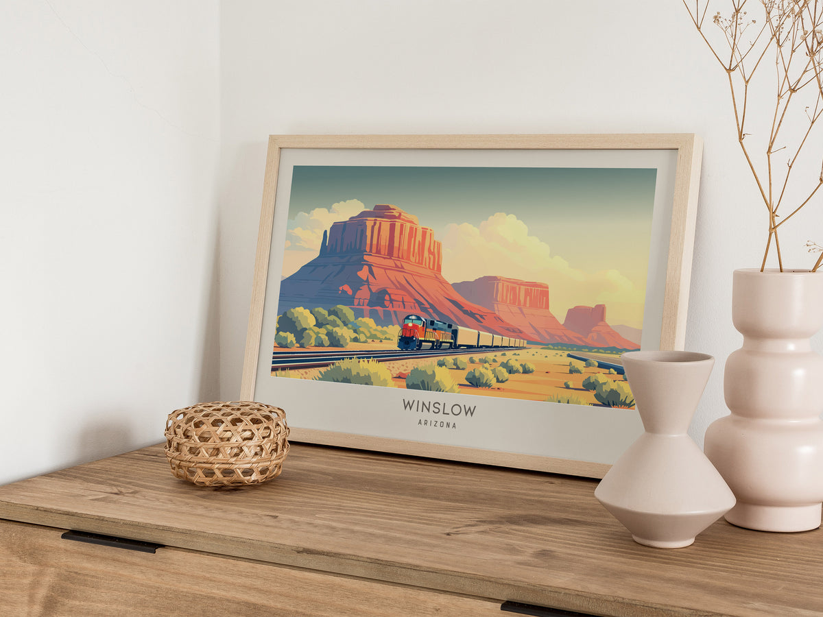 Winslow Landscape Matte Border Poster | Arizona Route 66 Vacation Wall Art — 12x18 in