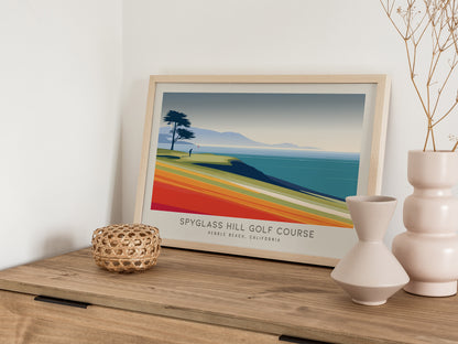 Spyglass Hill Golf Course Landscape Matte Border Poster | Pebble Beach, California Golf Course Print Wall Art — 12x18 in
