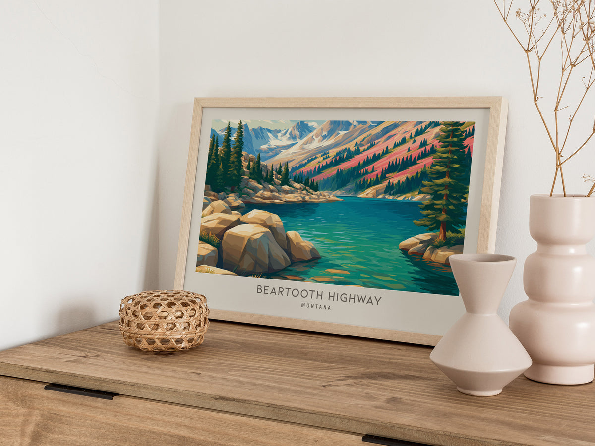 Beartooth Highway Landscape Matte Border Poster | Montana Travel Gift Framed or Unframed — 12x18 in