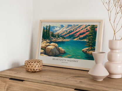 Beartooth Highway Landscape Matte Border Poster | Montana Travel Gift Framed or Unframed — 12x18 in