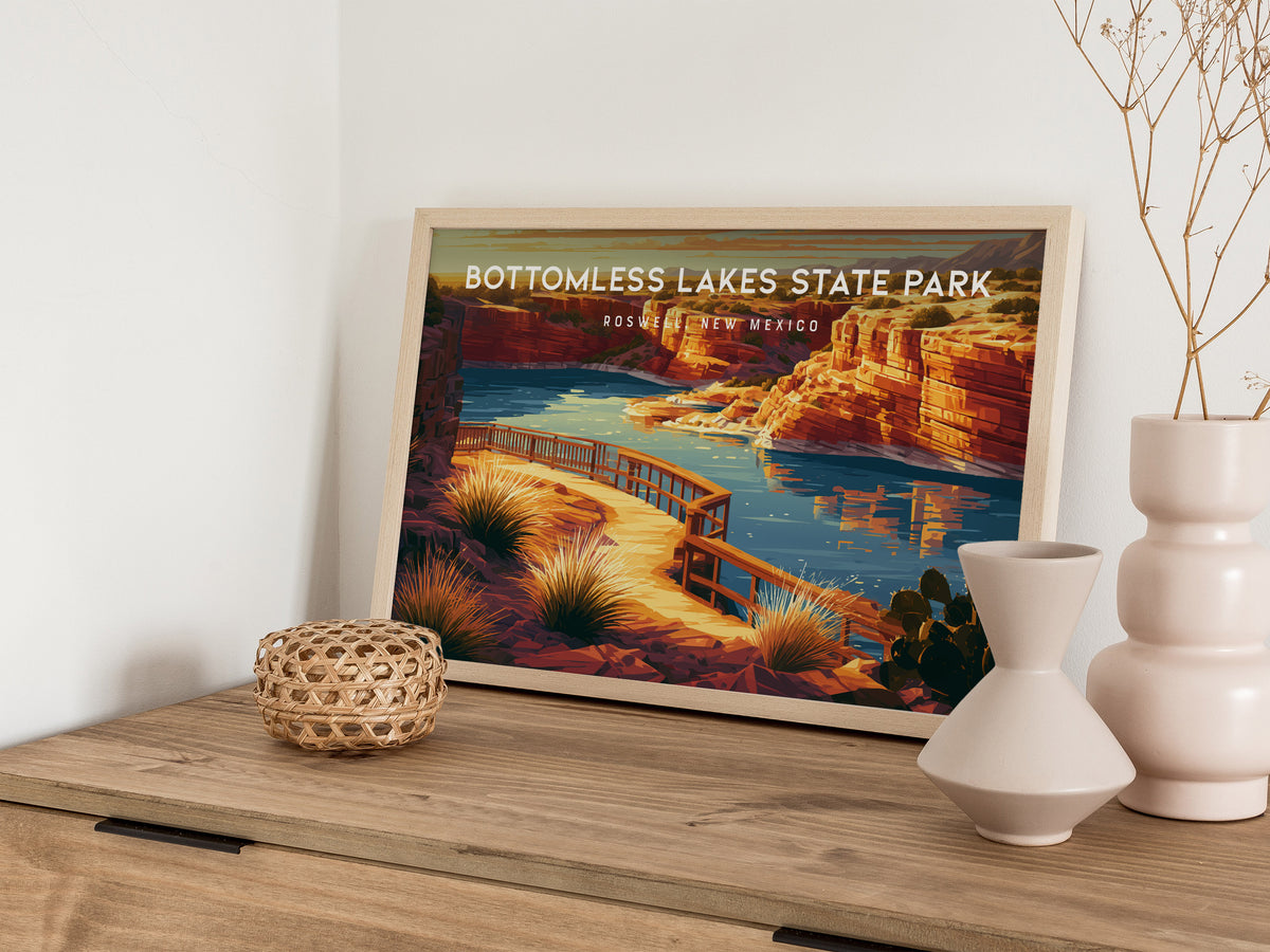 Bottomless Lakes State Park Landscape Poster | Roswell, New Mexico Vacation Wall Art — 12x18 in