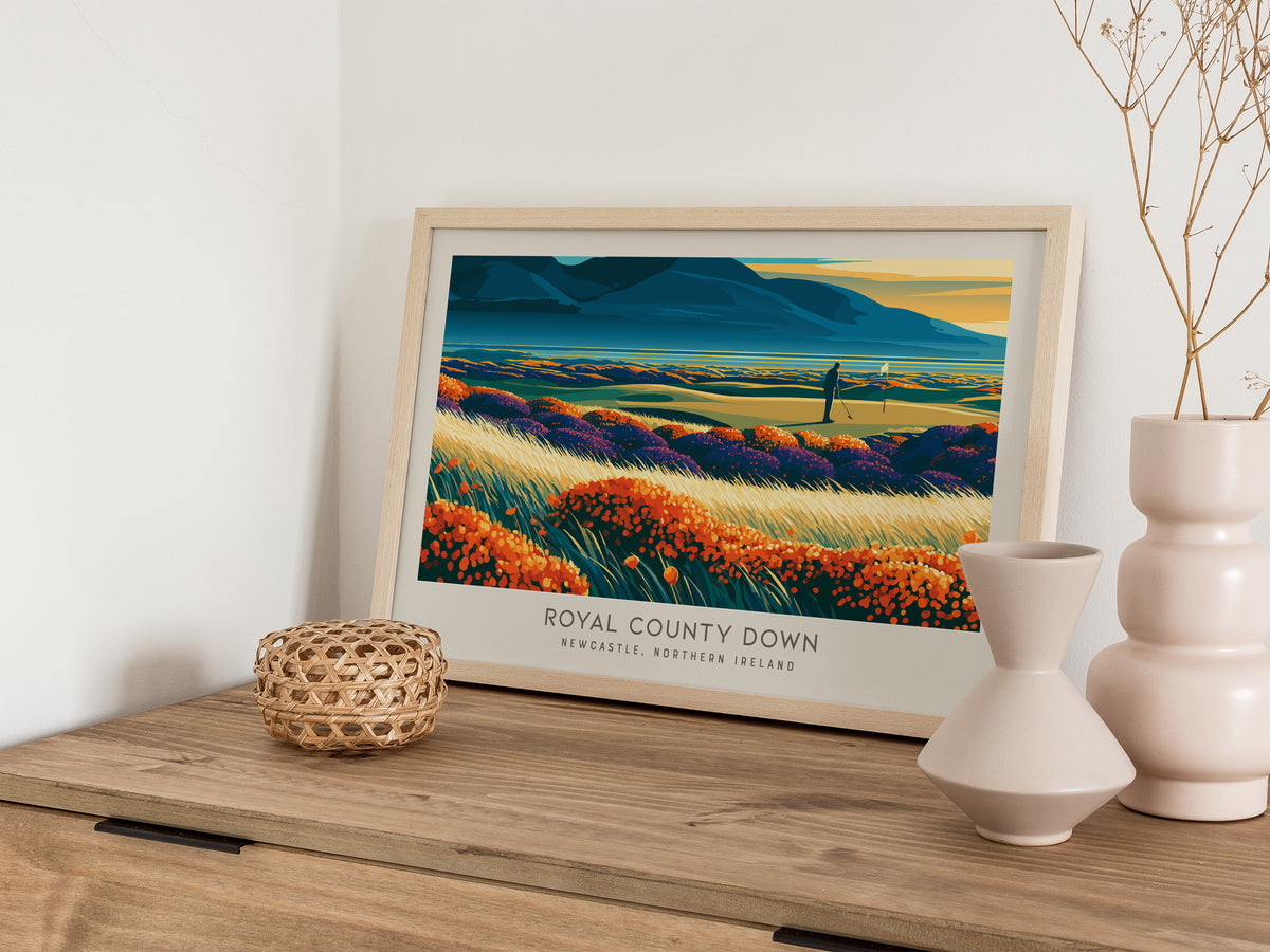 Royal County Down Landscape Matte Border Poster | Newcastle, Northern Ireland Travel Wall Art — 12x18 in