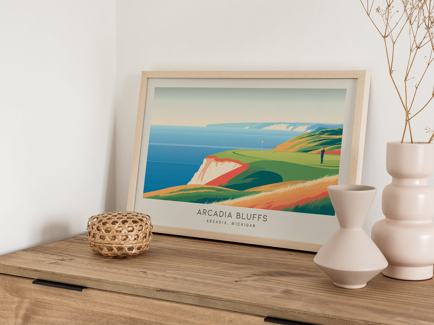 Arcadia Bluffs Landscape Matte Border Poster | Golf Wall Art Arcadia, Michigan Framed or Unframed — 12x18 in