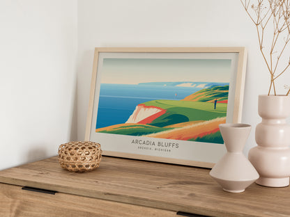 Arcadia Bluffs Landscape Matte Border Poster | Golf Wall Art Arcadia, Michigan Framed or Unframed — 12x18 in