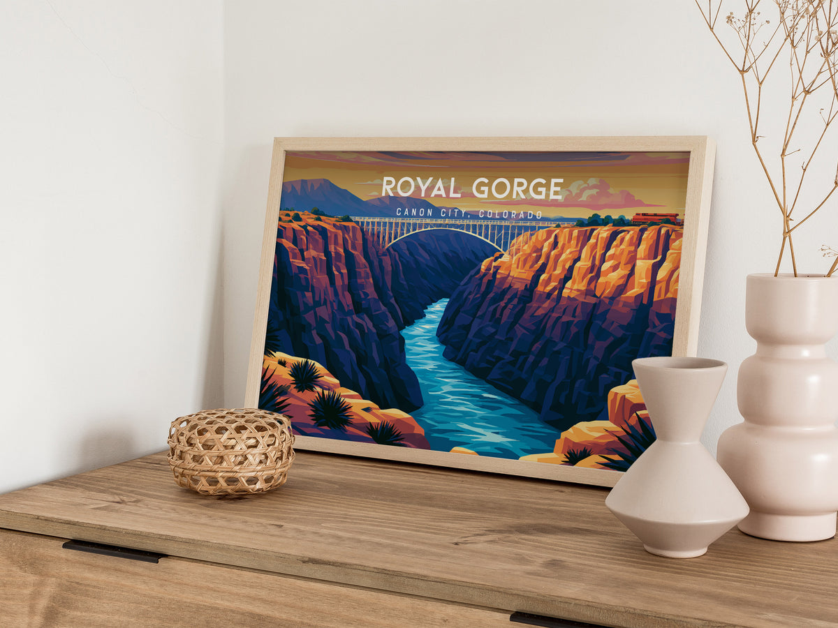 Royal Gorge Landscape, Canon City, Colorado Poster | Scenic Gorge Adventure Framed or Unframed Wall Art — 12x18 in