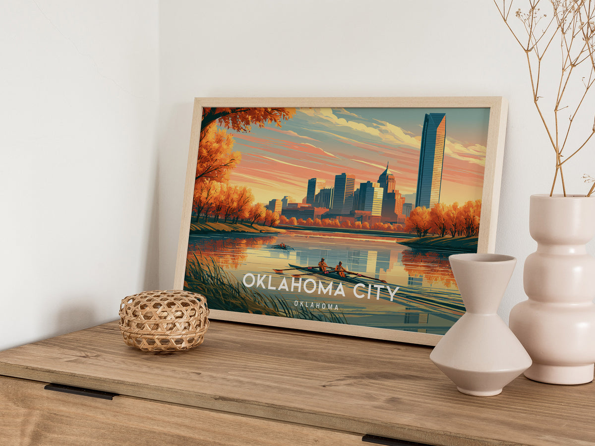 Oklahoma City, Oklahoma Landscape Poster | Vibrant Downtown Skyline Vacation Wall Art — 12x18 in