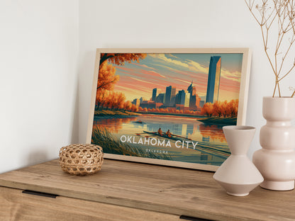 Oklahoma City, Oklahoma Landscape Poster | Vibrant Downtown Skyline Vacation Wall Art — 12x18 in