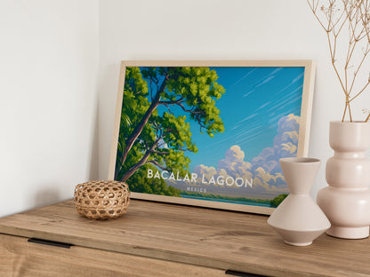 Bacalar Lagoon Landscape Poster | Mexico Vacation Wall Art Destination Print — 12x18 in