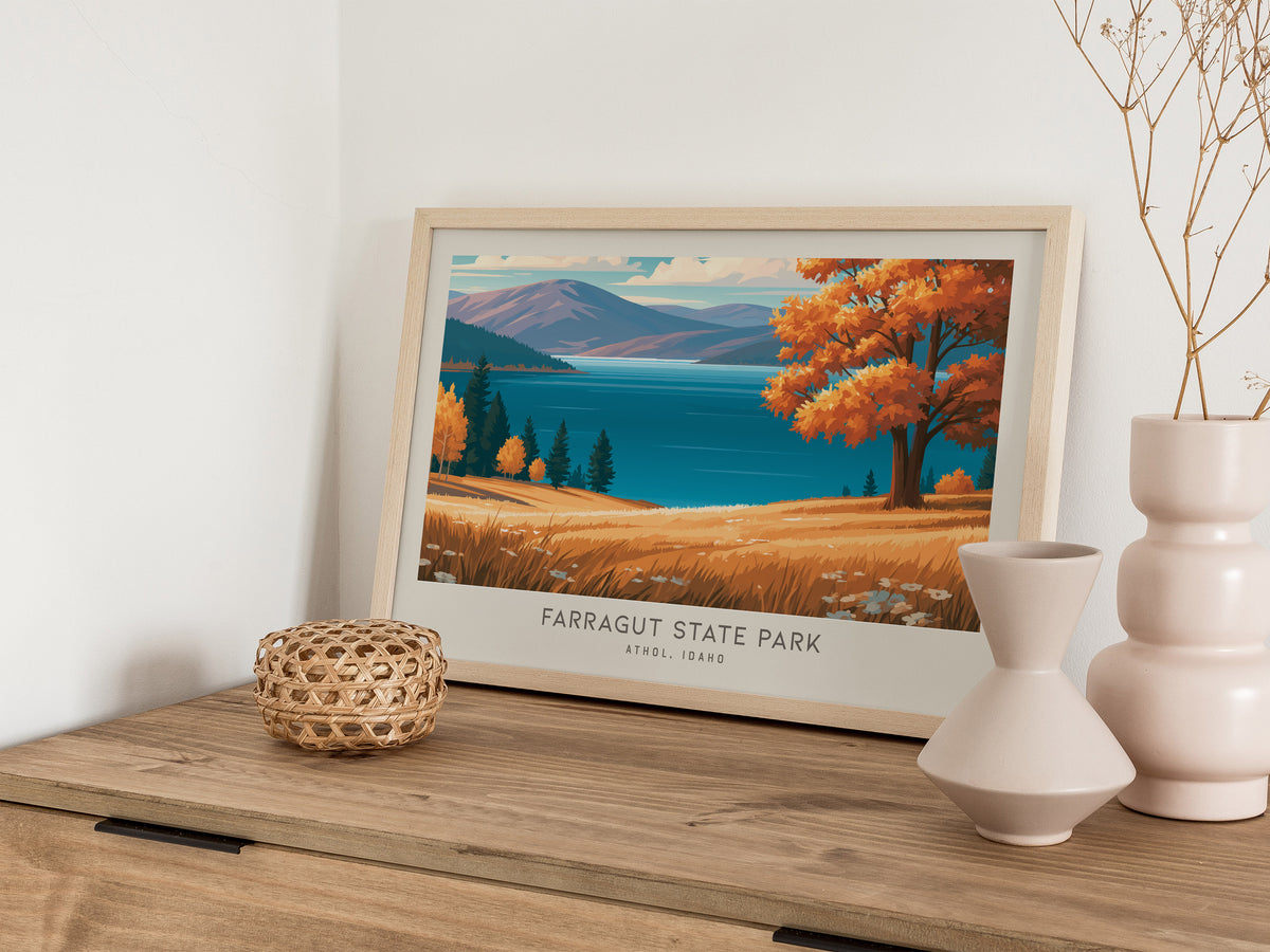 Farragut State Park Landscape Matte Border Poster | Athol, Idaho Vacation Wall Art — 12x18 in