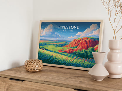 Pipestone, Minnesota Landscape Poster | Red Stone Bluffs Destination Print Wall Art — 12x18 in