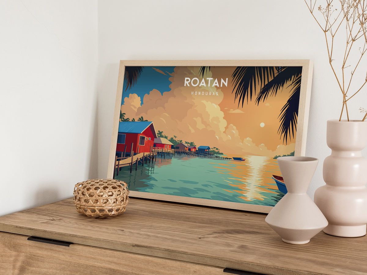 Roatan Landscape Poster | Honduras Destination Print Framed or Unframed Wall Art — 12x18 in