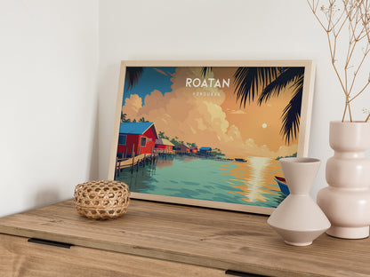Roatan Landscape Poster | Honduras Destination Print Framed or Unframed Wall Art — 12x18 in