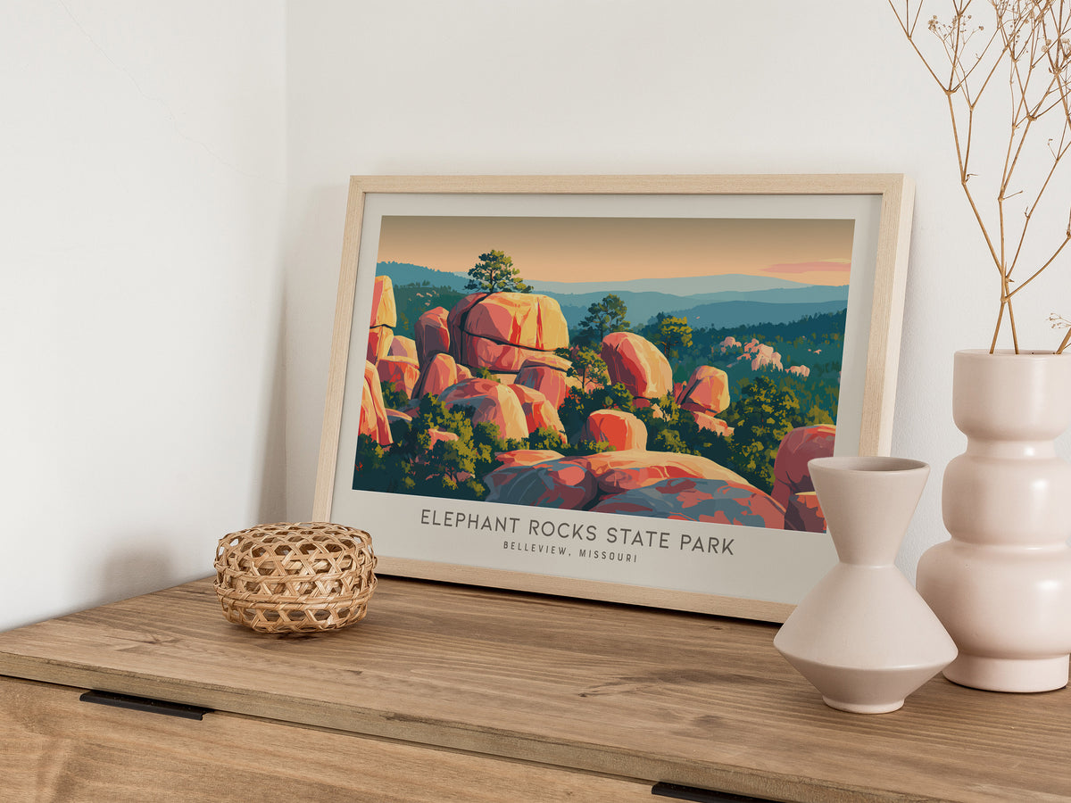 Elephant Rocks State Park Landscape Matte Border Poster | Belleview, Missouri Vacation Wall Art — 12x18 in