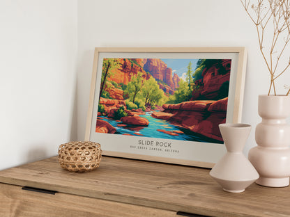 Slide Rock Landscape Matte Border Poster | Oak Creek Canyon, Arizona Travel Wall Art — 12x18 in